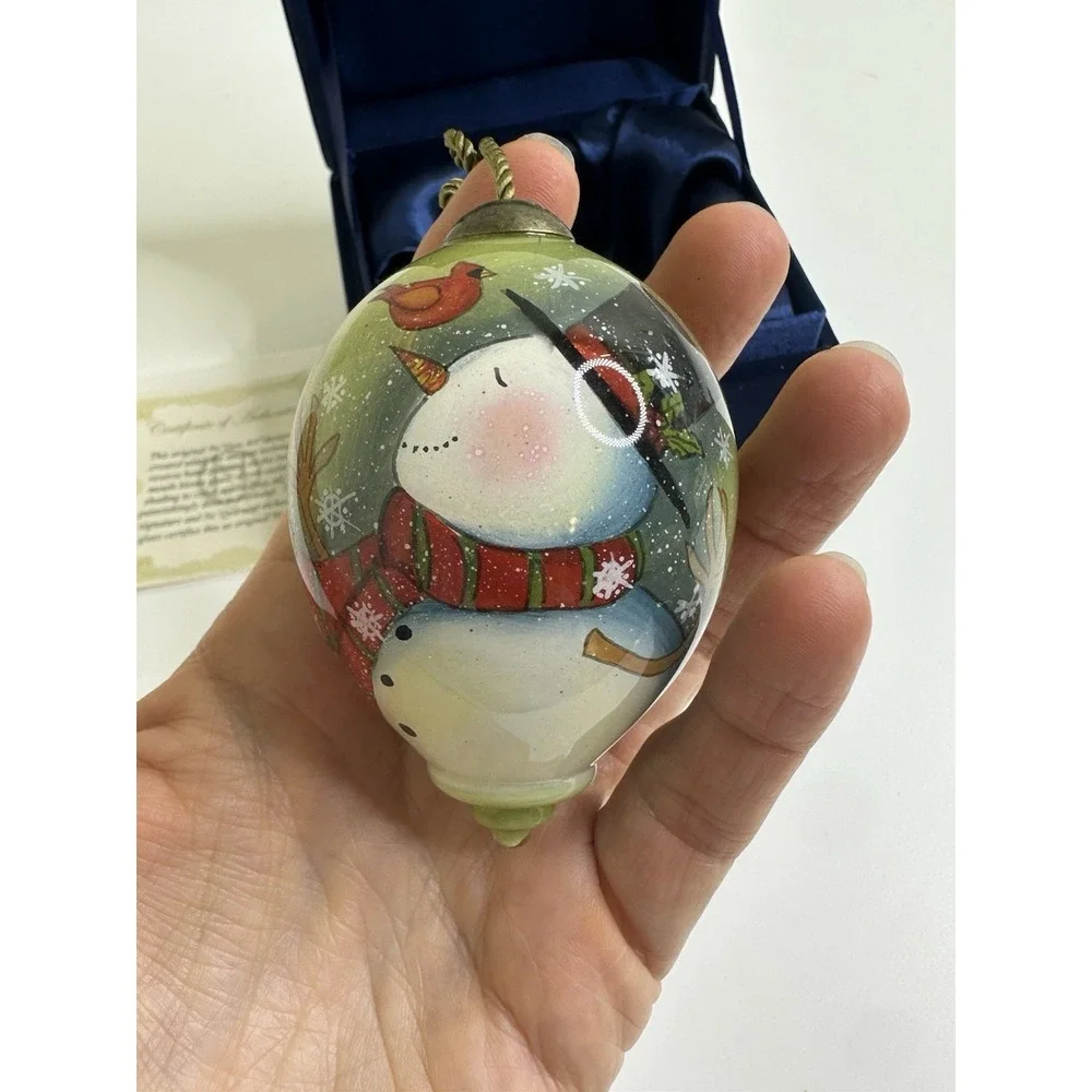 Ne'Qwa Art Hand painted Glass Christmas Ornament‎ Teardrop Snowman